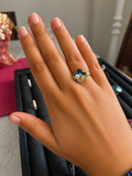 Enamel Clover Pearl Adjustable Ring – Teal