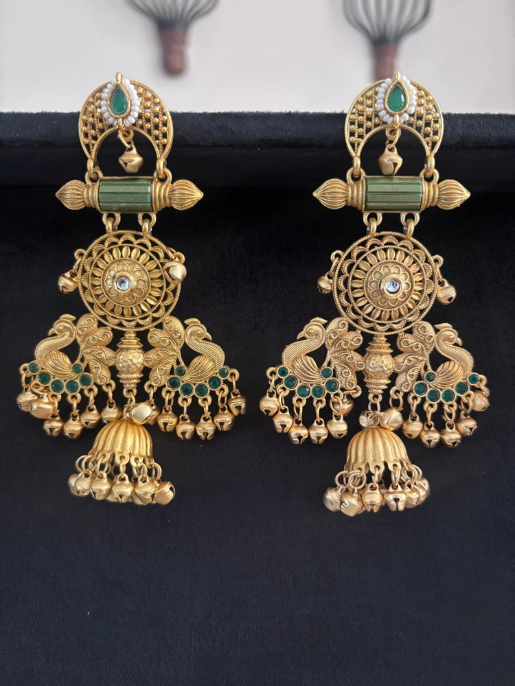 Antique Gold Peacock & Mint Statement Drops