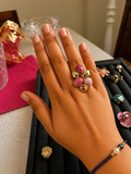 Enamel Petal Cluster Adjustable Ring – Rosé