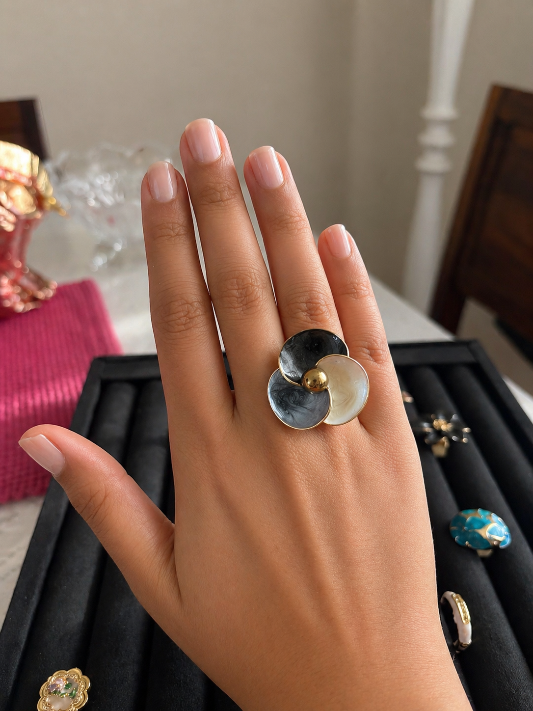 Enamel Eclipse Bloom Adjustable Ring