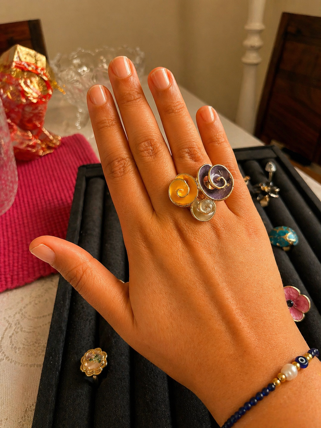 Enamel Swirl Trio Adjustable Ring – Aurora