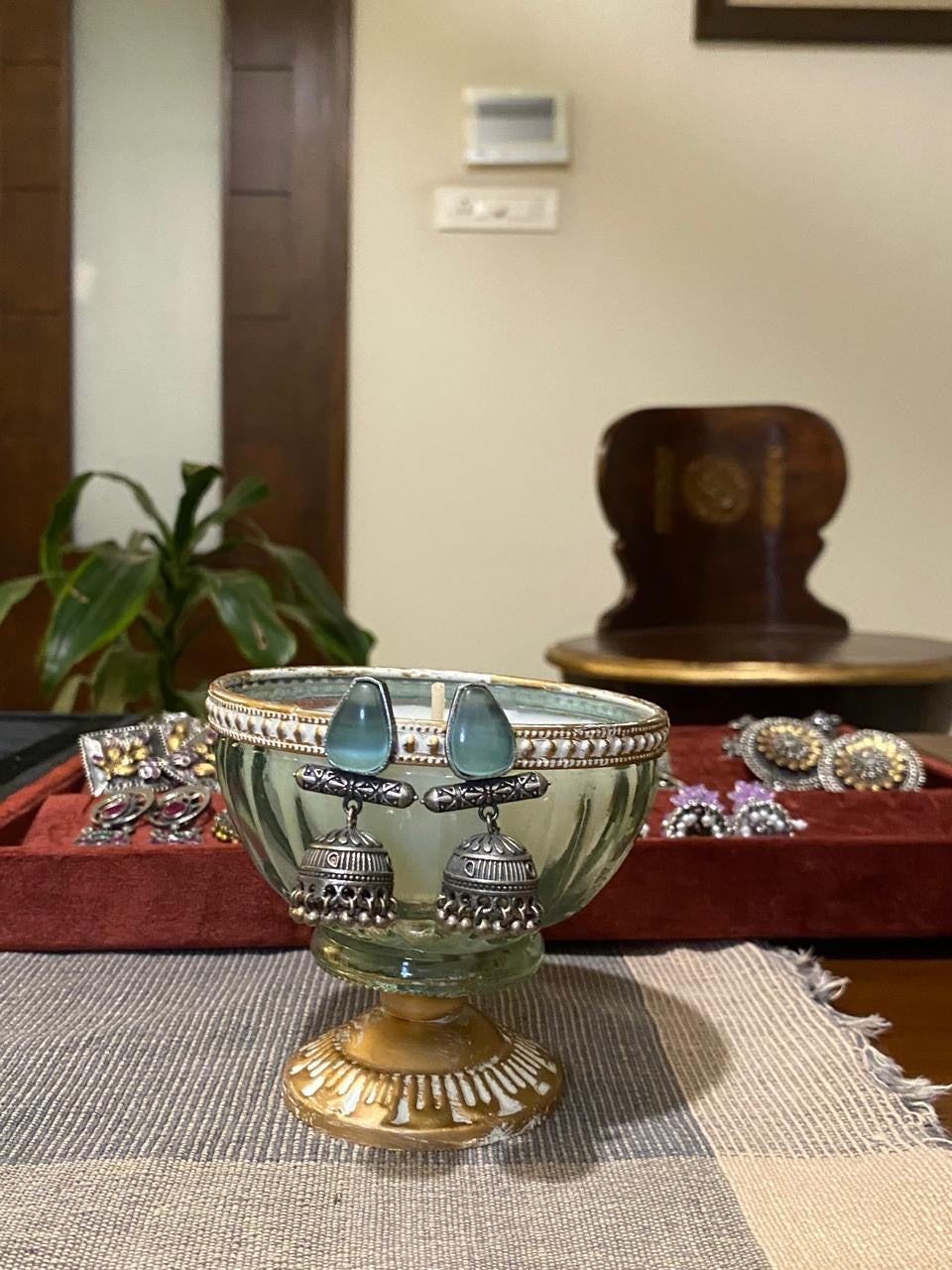 The Sadhana Teal Jhumkas