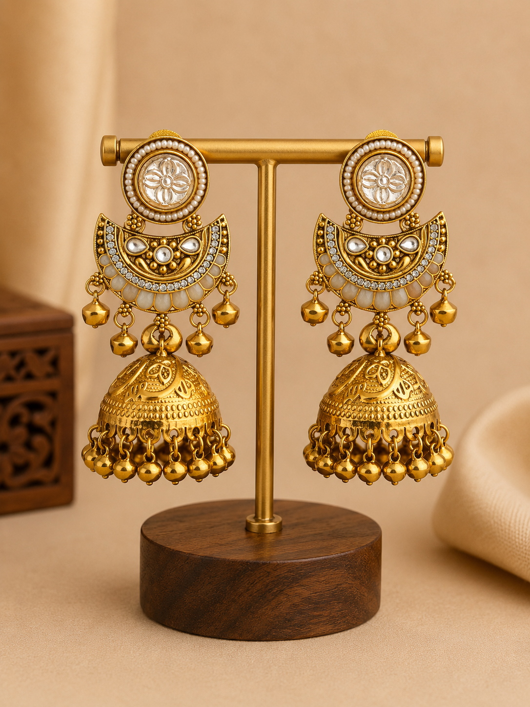 Noor Crescent Pearl Jhumkas