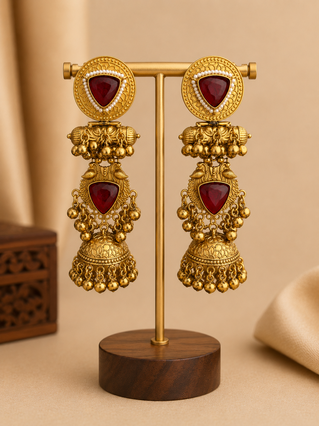 Ruby Royale Chandbali Jhumkas