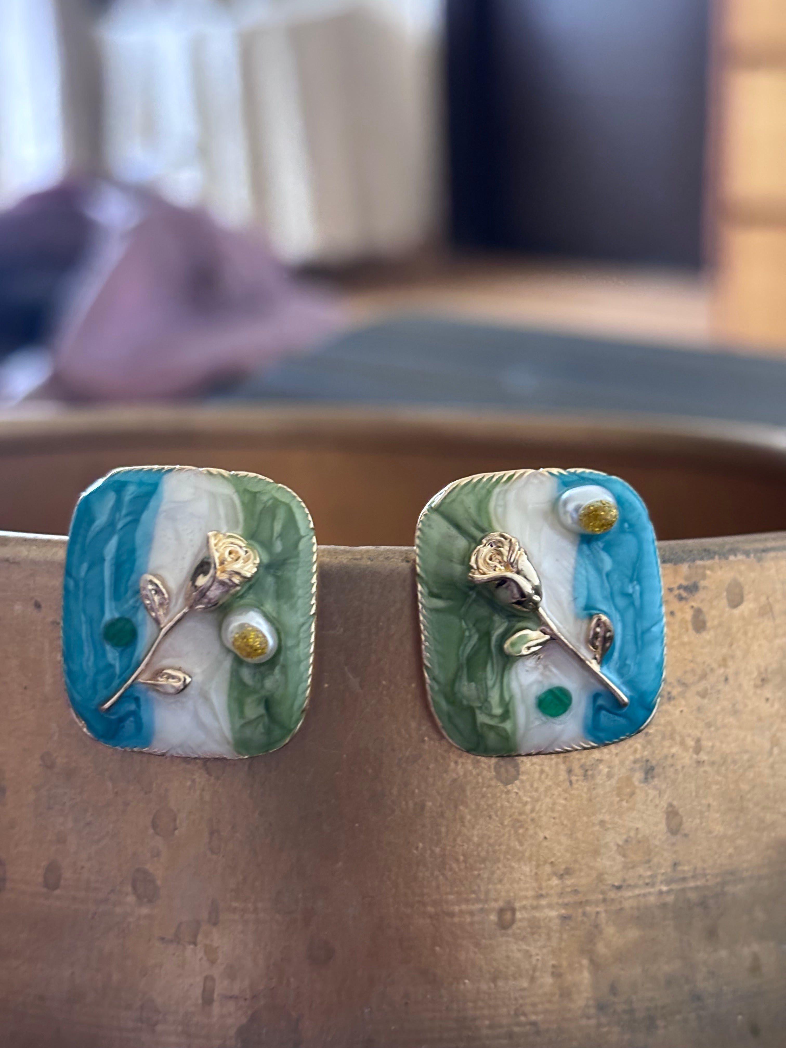Verdant Rose Enamel Studs