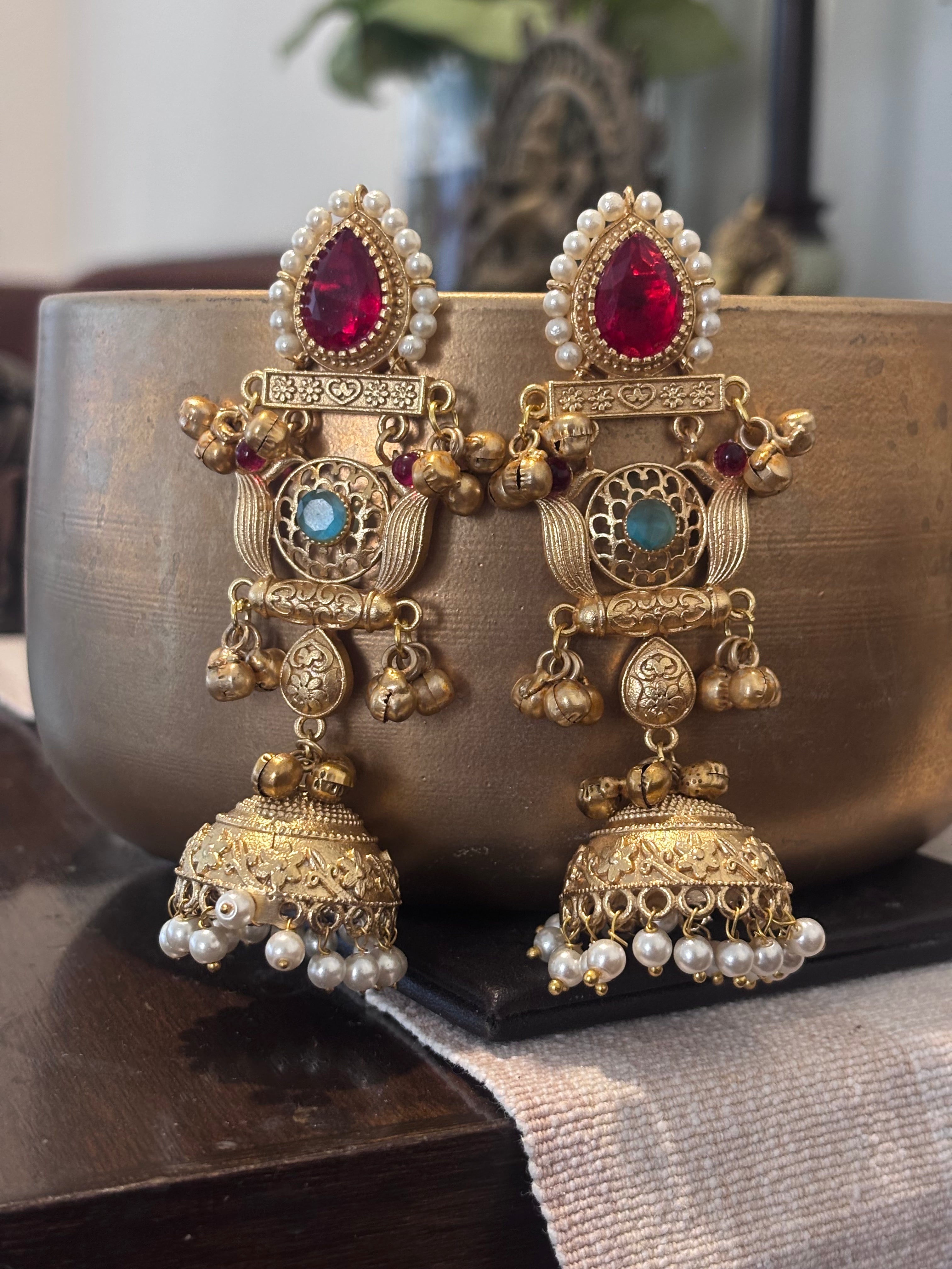 Kashmiri Riwaayat Ruby Jhumka Earrings