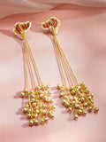 22K Gold-Plated Ruby Red Stone Shoulder Duster Earring with Multi-Chain Golden Beads