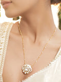 22K Gold-Plated White Kundan & Cubic Zirconia Studded Necklace with Gold Bead Chain