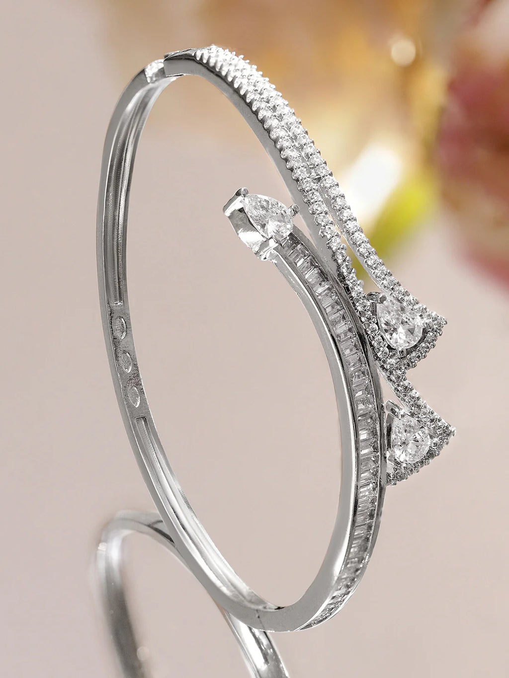 Rhodium-Plated Bracelet for Women & Girls with Pear and Round Cubic Zirconia Stones