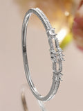 Rhodium-Plated Open-Link Bracelet with Marquise & Baguette Cubic Zirconia Accents