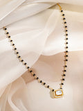 22K Gold-Plated White Cubic Zirconia Stone Studded Mangalsutra with Black Beaded Chain