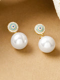 18K Gold-Plated Brass Blue & White Zirconia Studs and White Pearl Drops Earrings