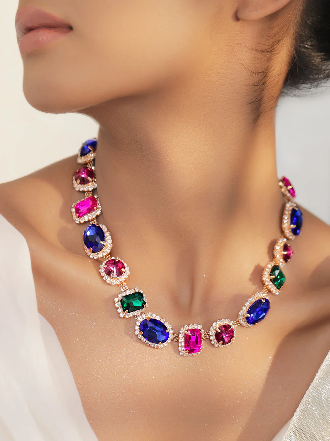 18K Gold-Plated Multicolor Crystal & Cubic Zirconia Statement Necklace