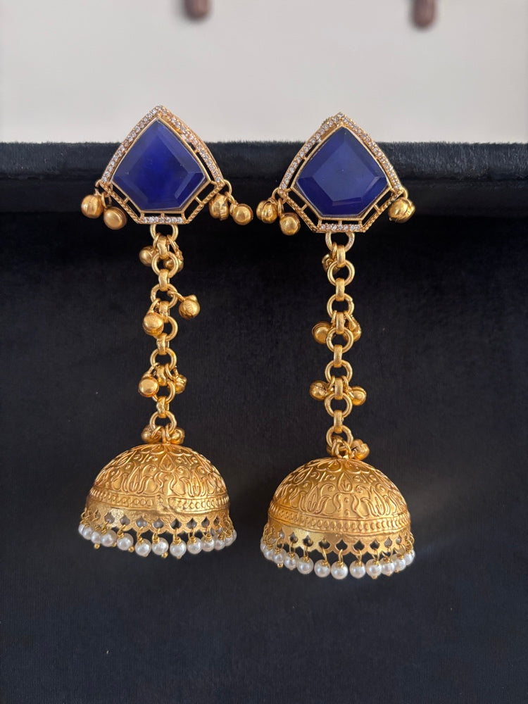 Indigo Velvet Tassel Jhumkas