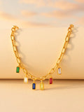18K Gold-Plated Stainless Steel Tarnish-Free Waterproof Multicolor Stone Charm Chain Necklace