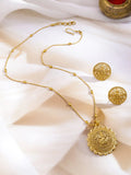 22K Gold-Plated Lakshmi Temple Pendant Necklace Set with Stud Earrings
