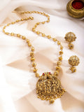 22K Gold-Plated Ruby Studded God & Peacock Motifs Golden Beaded Temple Necklace Set