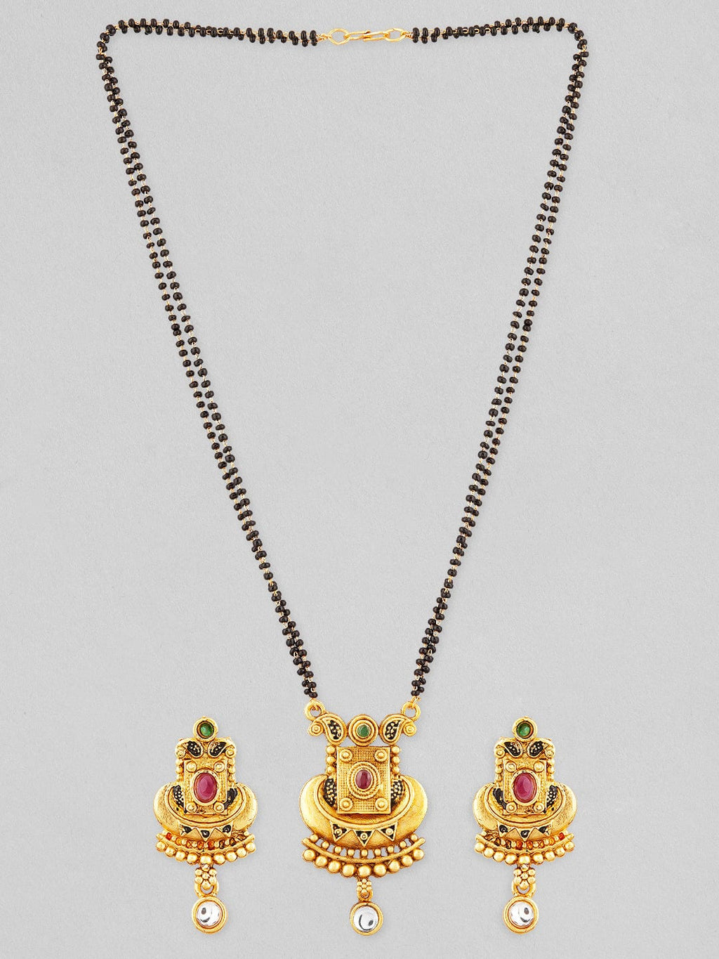 Gold-Plated Black Beaded Mangalsutra Set