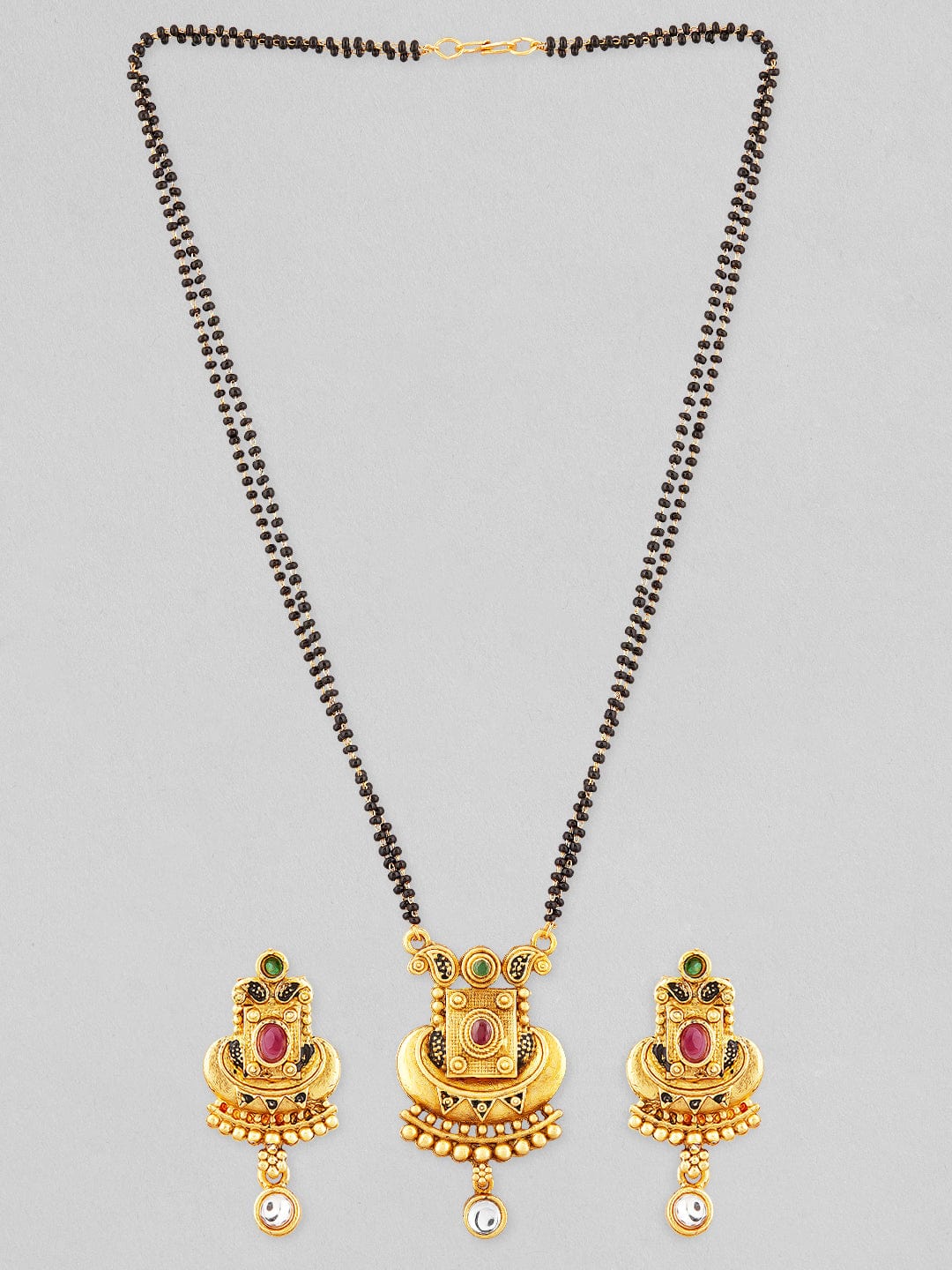 Gold-Plated Black Beaded Mangalsutra Set
