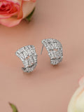 Rhodium-Plated Half Hoop Earrings with Baguette & Round Cubic Zirconia Studs