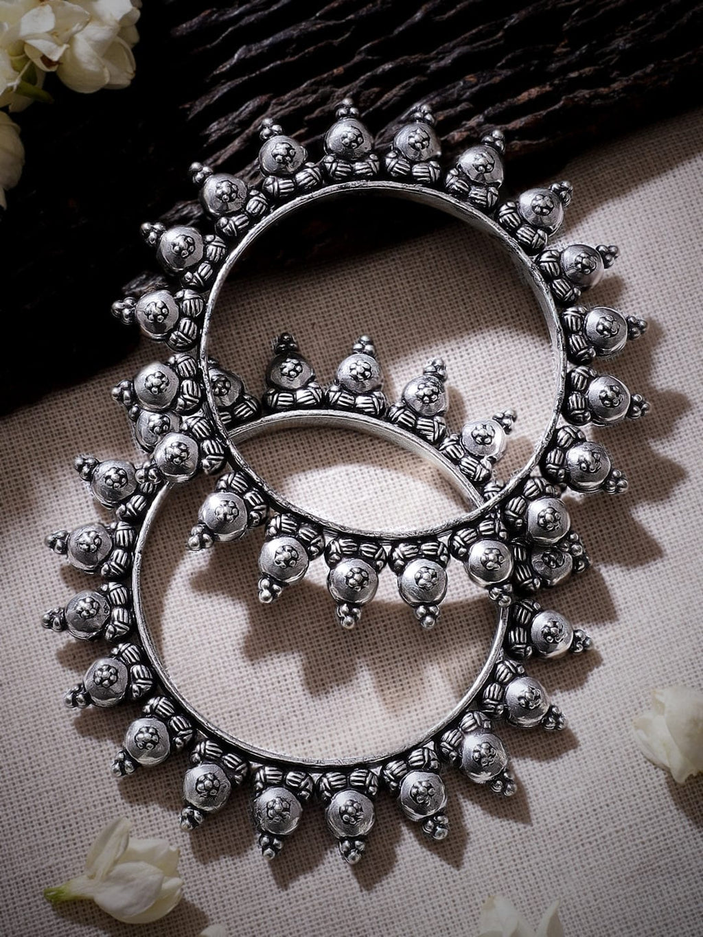 Set Of 2 Silver-Plated Oxidized Artisan-Crafted Bangles with Ghungroo Beads