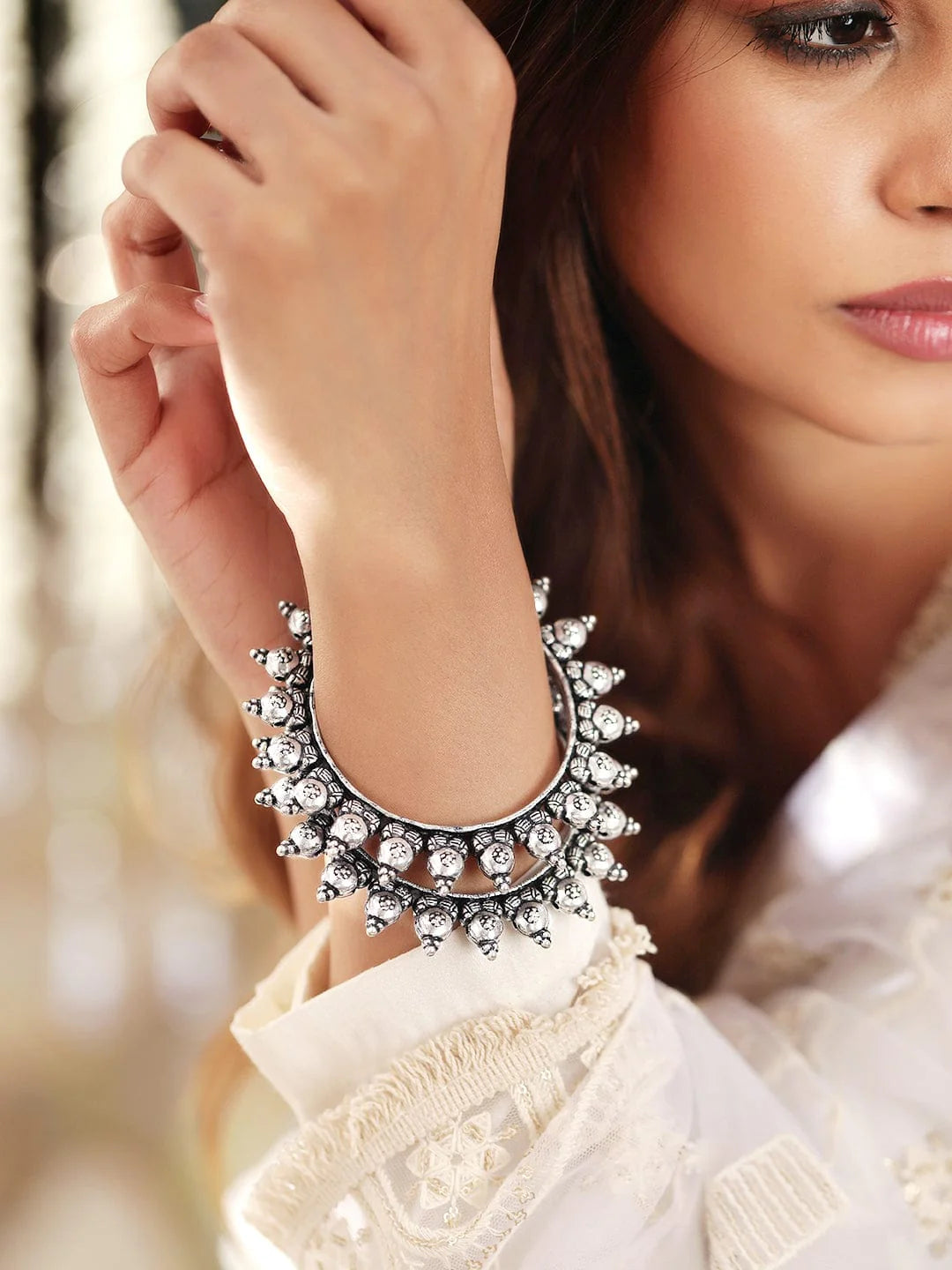 Set Of 2 Silver-Plated Oxidized Artisan-Crafted Bangles with Ghungroo Beads