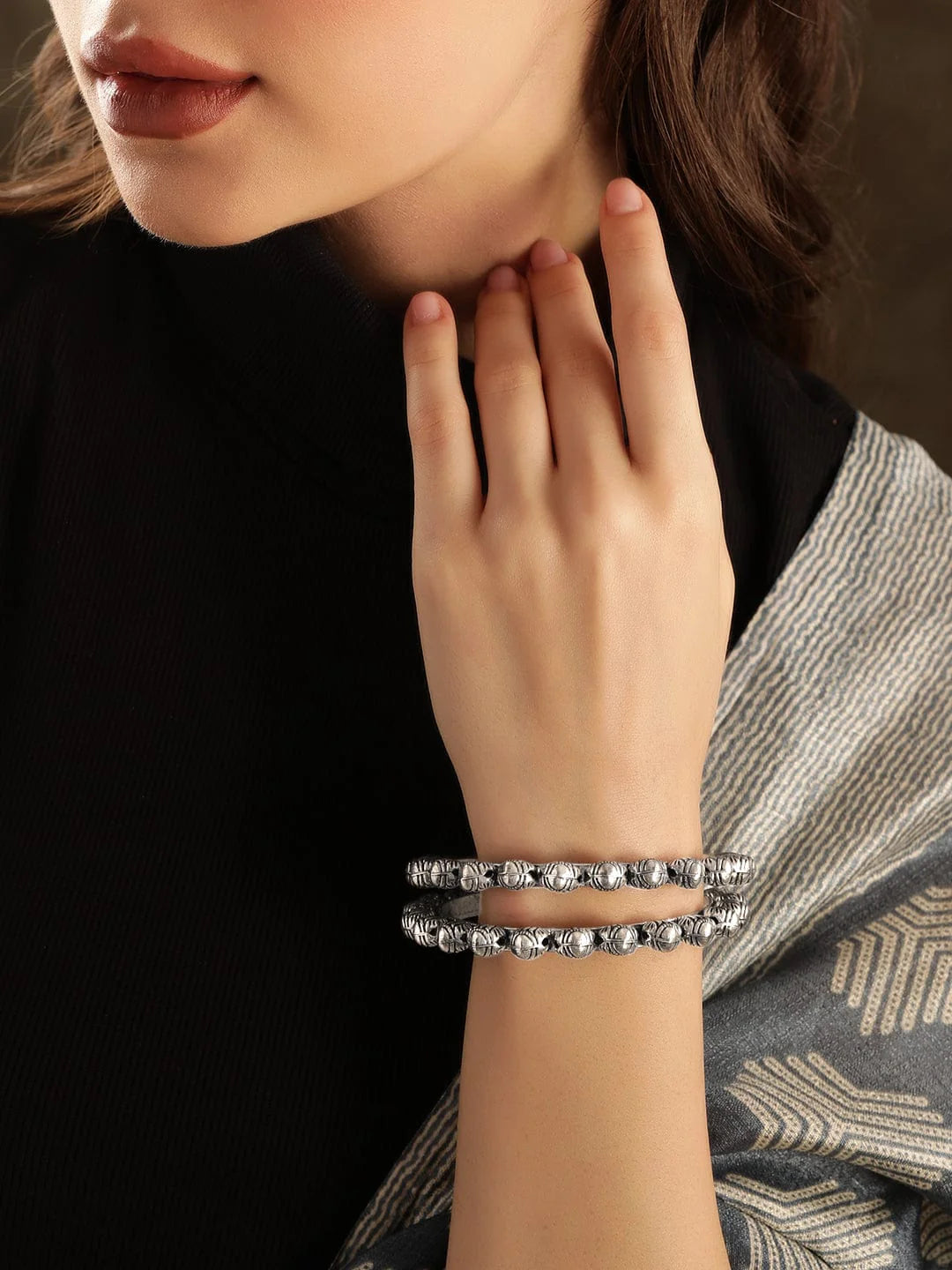 Set of 2 Handcrafted Oxidized Silver-Plated Bangles
