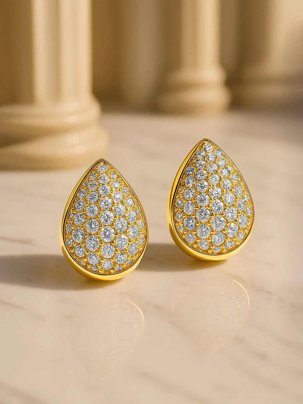 18K Gold-Plated Cubic Zirconia Studded Classic Teardrop Stud Earrings