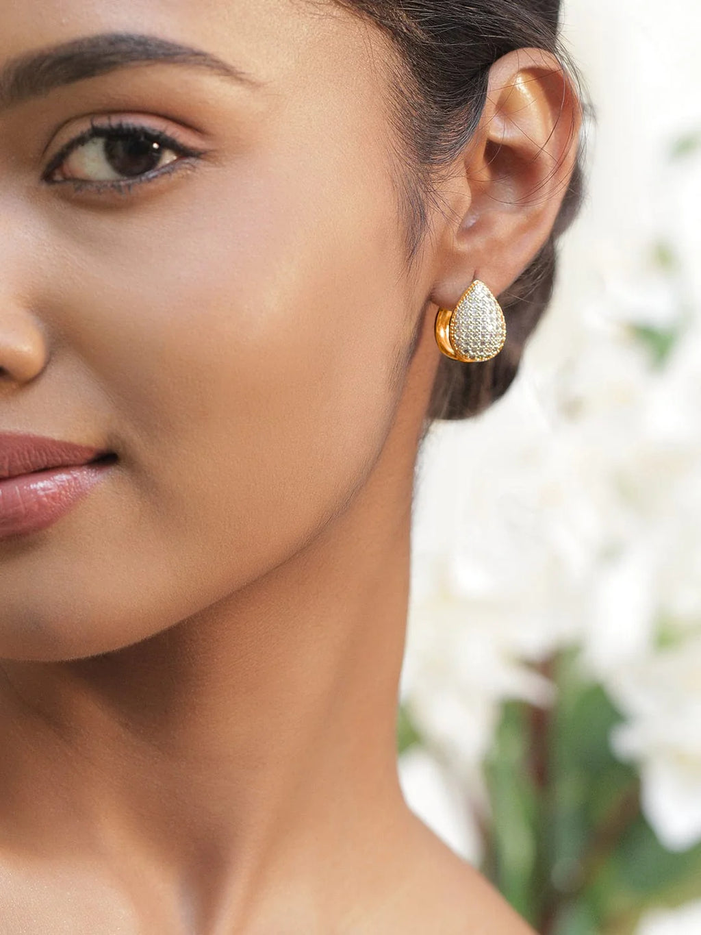 18K Gold-Plated Cubic Zirconia Studded Classic Teardrop Stud Earrings