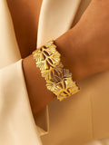 18K Gold-Plated Stainless Steel Tarnish-Free Waterproof Cutwork Leaf Design Cuff Bracelet