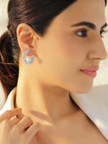 Rhodium Plated Spiral Crystal AD & White Pearl Stud Earrings