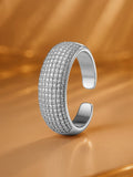 Rhodium-Plated Stainless Steel Tarnish-Free Waterproof Cubic Zirconia Wide Band Adjustable Ring